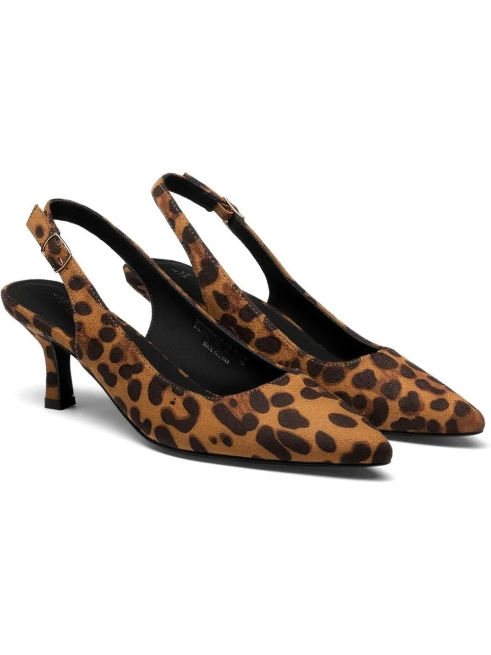 Womens Leopard Faux Leather Kitten Slingback Low Heels Casual Dress Shoes Pumps